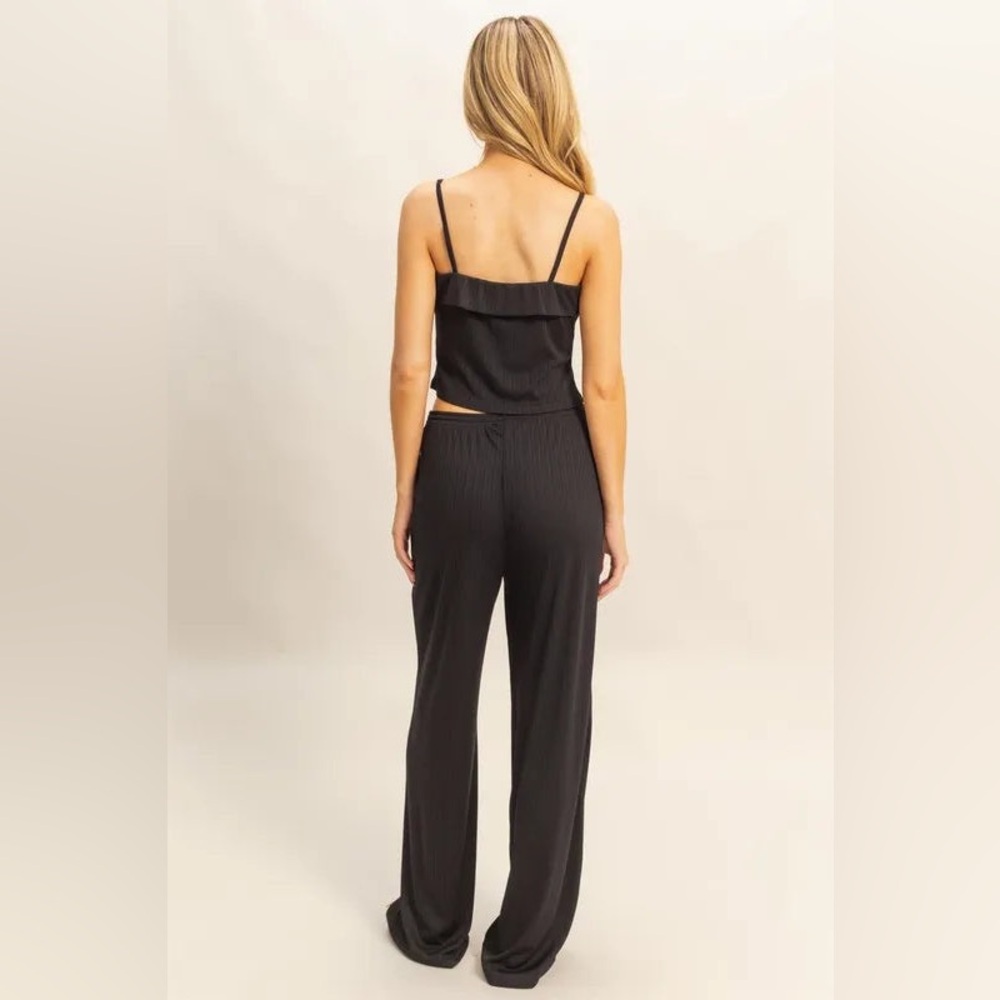 Black Rib Knit Cami Top And Pants Set - Picture 3 of 5